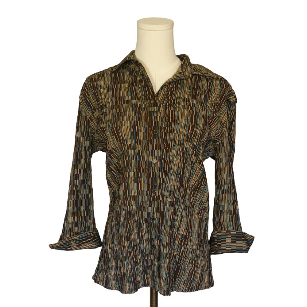 COMO Stretch Abstract Geo Button-Up Blouse-M